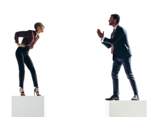 Businessman apologising to his boss on a transparent background