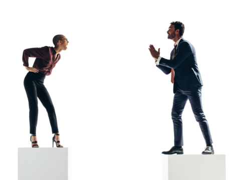 Businessman apologising to his boss on a transparent background