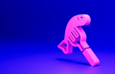 Pink Served fish on a plate icon isolated on blue background. Minimalism concept. 3D render illustration