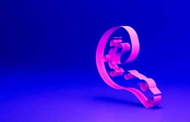 Pink Octopus of tentacle icon isolated on blue background. Minimalism concept. 3D render illustration