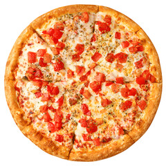 Pizza margarita, mozzarella cheese and tomato, isolated on white background, full depth of field