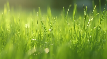 Obraz premium Spring-summer background with a frame of grass on nature - Generative AI