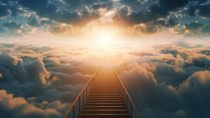 Stairway to heaven, Stairway through the clouds to the heavenly light - Generative AI