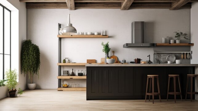 Industrial Interior Design Background. Contemporary Poster Mockup. Generative AI.