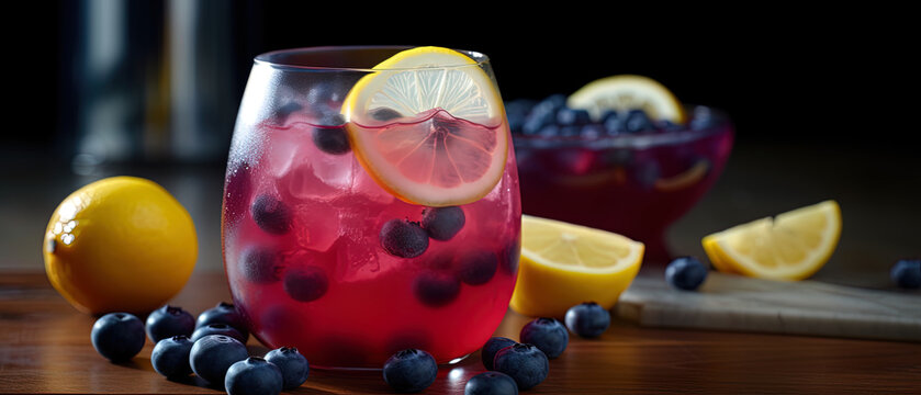 Blueberry Lemonade. A sweet and sour lemonade spiked with blueberry vodka