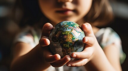 Child holding a small globe.