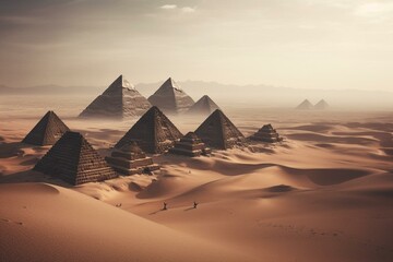 Egyptian pyramids in Africa's sand dunes. Generative AI - obrazy, fototapety, plakaty
