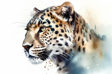 Fototapeta na wymiar Watercolor illustration of a leopard. Generative AI