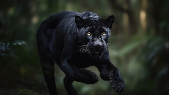 Graceful Leap, Black Panther in the Jungle. Generative AI