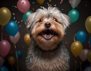 dog having a birthday party.generative ai