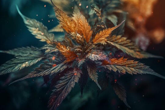 Artistic poster with an abstract representation of cannabis. Generative AI