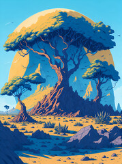 Savanna landscape. AI generated illustration