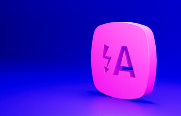 Pink Auto flash icon isolated on blue background. Automatic flash. Minimalism concept. 3D render illustration