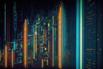 Obraz premium Abstract data integration, analysis and processing. Big data, Artificial Intelligence and Quantum computing concept. Generative AI