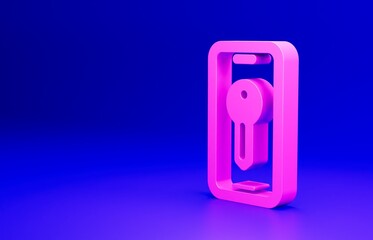 Pink Smart key icon isolated on blue background. Minimalism concept. 3D render illustration