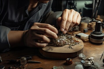 jewelry maker using a variety of tools and materials to create intricate pieces, created with generative ai - obrazy, fototapety, plakaty