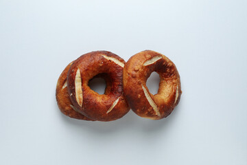 Concept of tasty food - bagel, top view