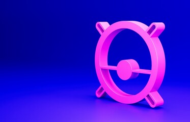 Pink Robot vacuum cleaner icon isolated on blue background. Home smart appliance for automatic vacuuming, digital device for house cleaning. Minimalism concept. 3D render illustration
