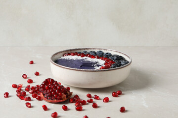Acai smoothie, concept of tasty healthy breakfast