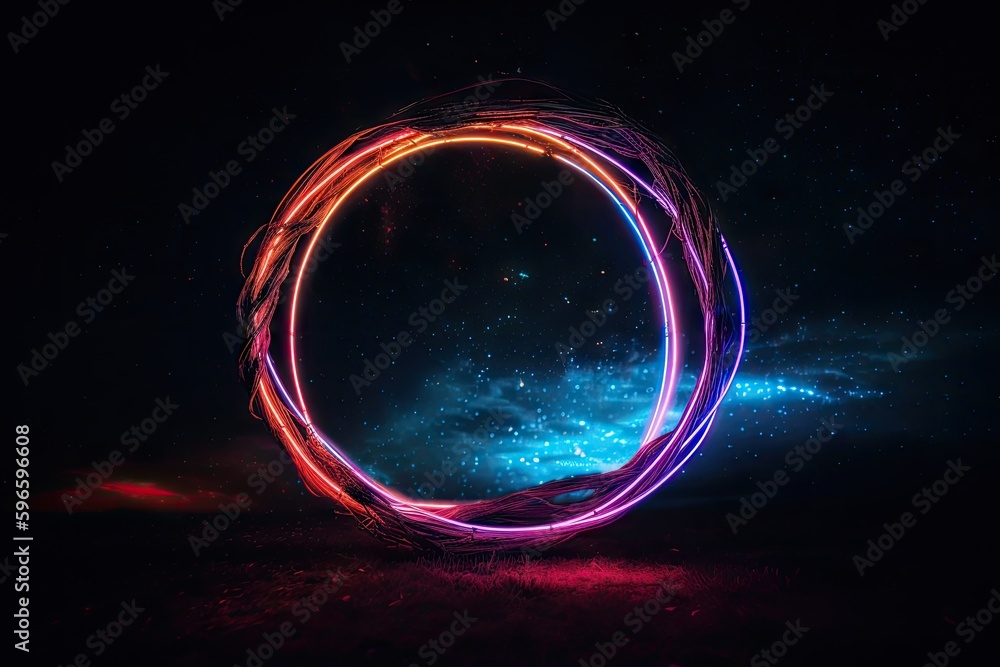 Wall mural a neon frame floating in the night sky, created with generative ai