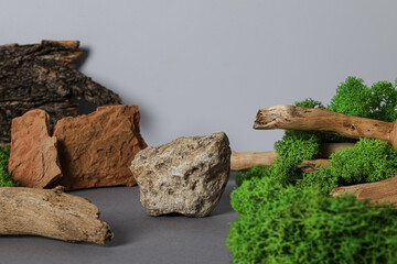 Moss, different backgrounds for nature concept, moss and wood, moss and stones
