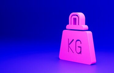 Pink Weight icon isolated on blue background. Kilogram weight block for weight lifting and scale. Mass symbol. Minimalism concept. 3D render illustration