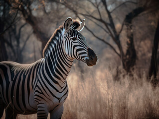 Fototapeta na wymiar close-up of a free-ranging zebra. generated with AI
