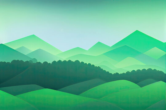 Simple flat gradient mountain range landscape background (Generative AI)