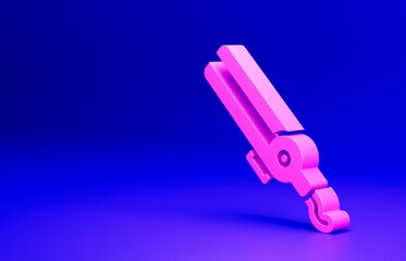 Pink Curling iron for hair icon isolated on blue background. Hair straightener icon. Minimalism concept. 3D render illustration