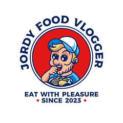 Vector illustration of male logo mascot eating