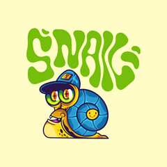 Snail cartoon character wearing hat color full vector illustration