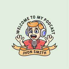 Podcast mascot logo male cartoon vector