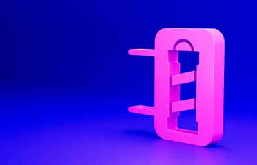 Pink Classic Barber shop pole icon isolated on blue background. Barbershop pole symbol. Minimalism concept. 3D render illustration