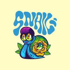 Snail cartoon character color full vector illustration