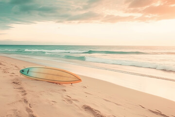 Surfboards at Rest: Awaiting the Next Wave-Chasing Adventure on the Beach. Generative AI