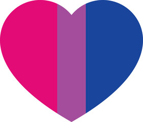 Pink, purple, and blue colored heart icon, as the colors of the bisexual flag. LGBTQI concept. Flat design illustration.