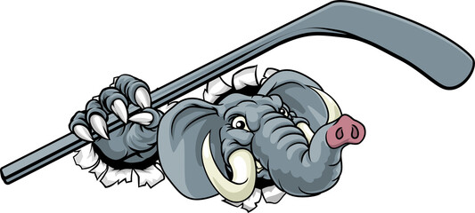Elephant Ice Hockey Player Animal Sports Mascot