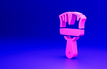 Pink Shaving brush icon isolated on blue background. Barbershop symbol. Minimalism concept. 3D render illustration