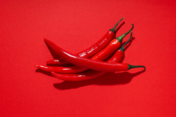 Concept of hot and spicy ingredients - red hot chili pepper