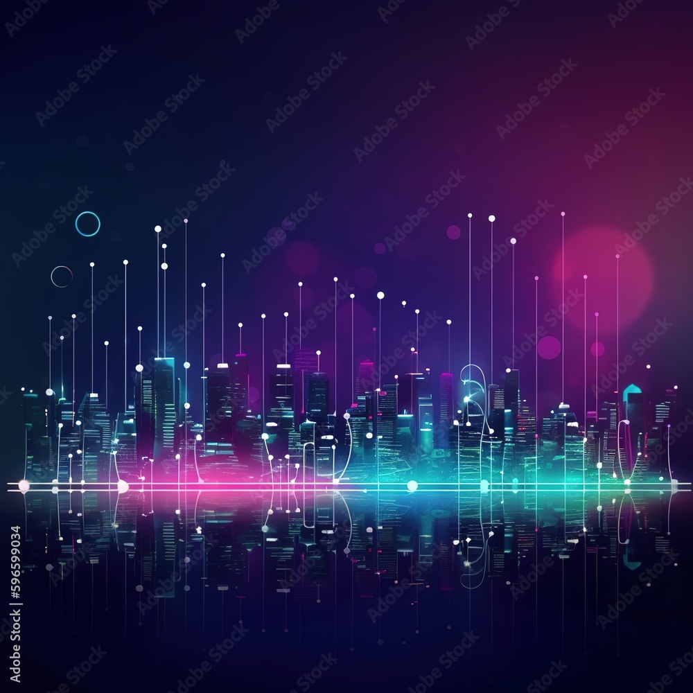 Poster smart city and abstract dot point connect with gradient line. generative ai