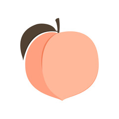 Peach cartoon vector. Doodle peach with leaves icon. Peach fruit in shape of heart isolated on white background. Farm, natural food, fresh fruits.