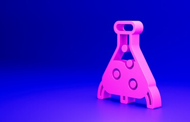 Pink Test tube and flask chemical laboratory test icon isolated on blue background. Laboratory glassware sign. Minimalism concept. 3D render illustration