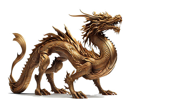 Chinese golden dragon on a transparent background (PNG) generative AI