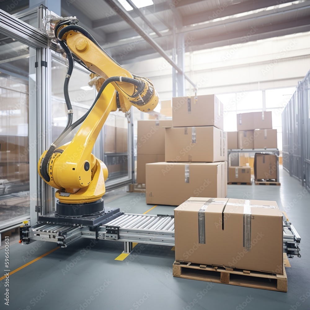Aufkleber robotic arm for packing with producing and maintaining logistics systems. generative ai