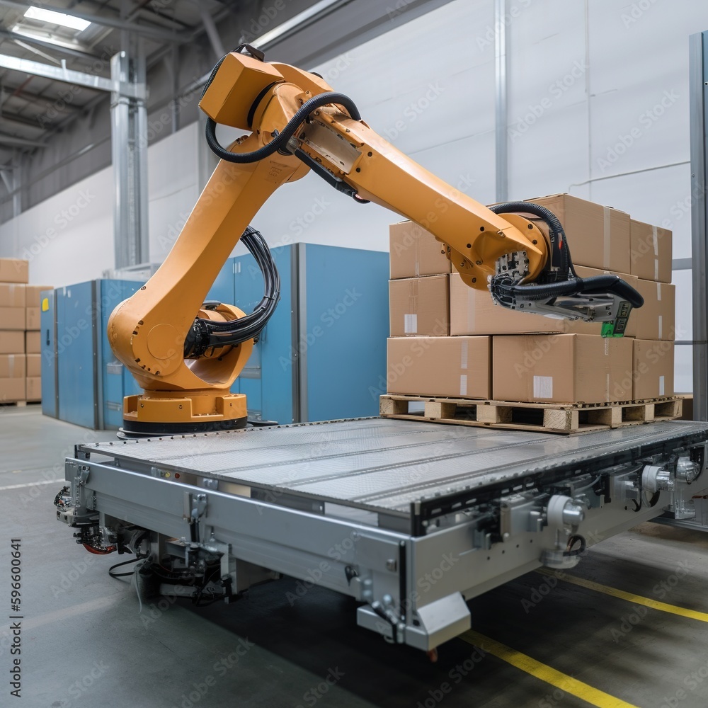 Poster packing robot with logistics system production and maintenance. generative ai