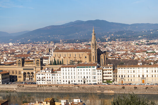 Panoramic view of Florence. Cattedrale di Santa Maria del Fiore. a bright morning day in Italy.
