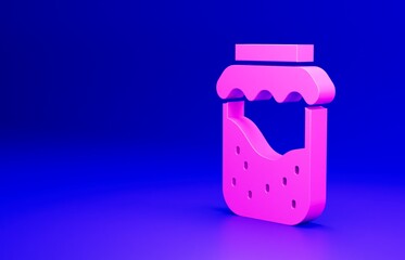 Pink Jam jar icon isolated on blue background. Minimalism concept. 3D render illustration