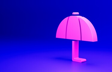 Pink Umbrella icon isolated on blue background. Insurance concept. Waterproof icon. Protection, safety, security concept. Minimalism concept. 3D render illustration