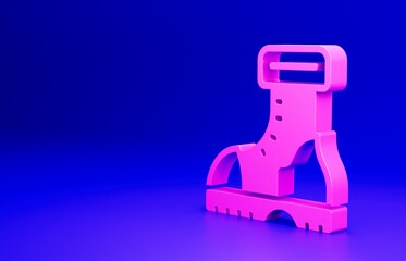 Pink Waterproof rubber boot icon isolated on blue background. Gumboots for rainy weather, fishing, gardening. Minimalism concept. 3D render illustration