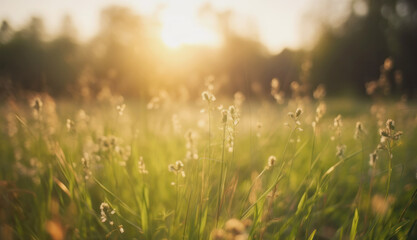 Obraz premium Beautiful soft establishing shot of a rolling meadow blurred background. Generative AI.